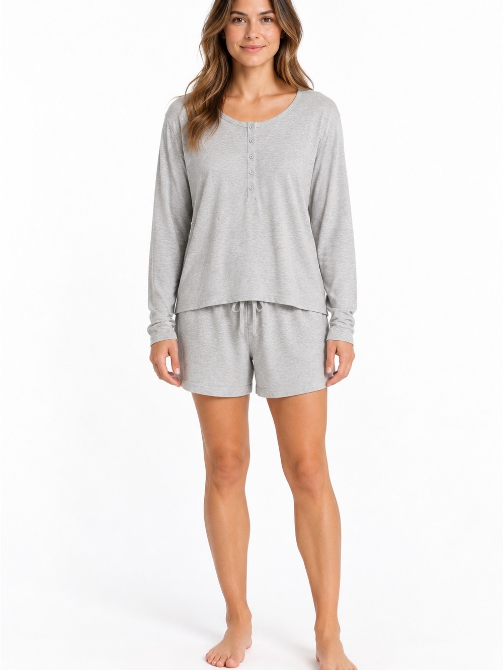 76. Nordstrom โข NWOT Long Sleeve Henley Top & Shorts Sleep Set - Light Gray